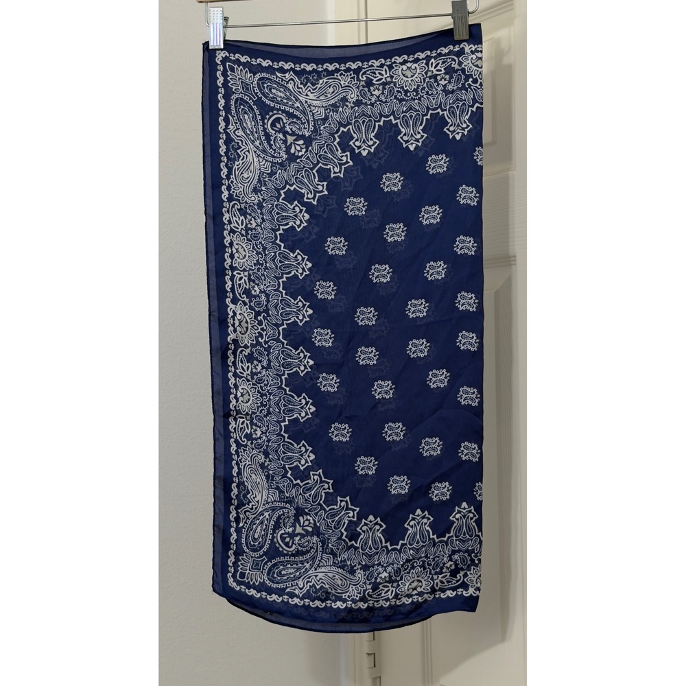 Navy Blue Paisley Bandana Print Sheer Scarf Y2K Boho western festival 26" sq.